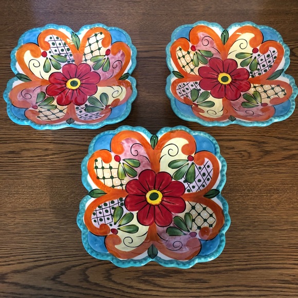Tabletops Lifestyles Castalia Salad Plates Set of 3. Handcrafted Floral Design - Picture 1 of 14